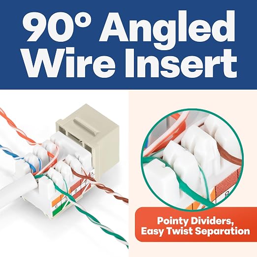Everest 90° Angled RJ45 Cat5e Keystone Jacks 50-Pack in Ivory - Image 3