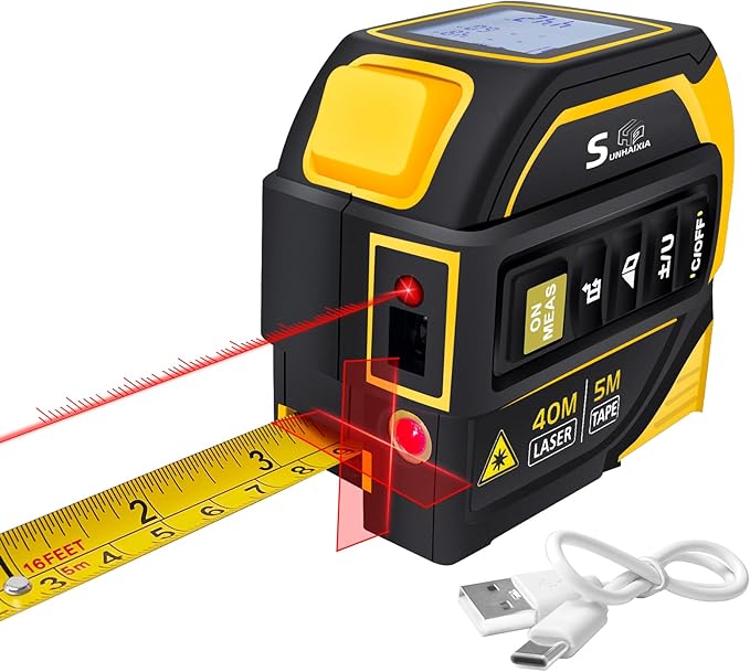 4-in-1 Laser Tape Measure with Laser Level Crosshairs |130ft/40m Laser by SUNHAIXIA