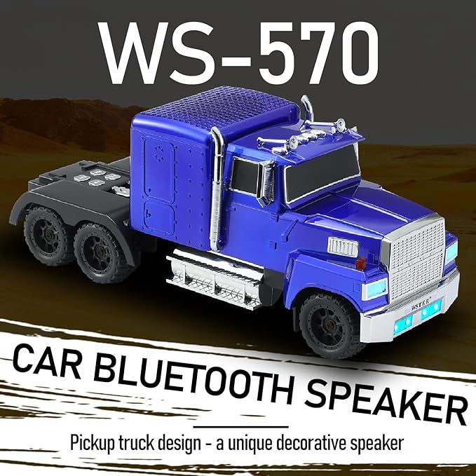 WSTER American Truck Bluetooth Speaker with HD Sound, TWS Pairing, LED Party Light, Operation Panel, Built-in Mic, Portable Car Model Speaker for Parties, Beach, Outdoor Activities (Blue)