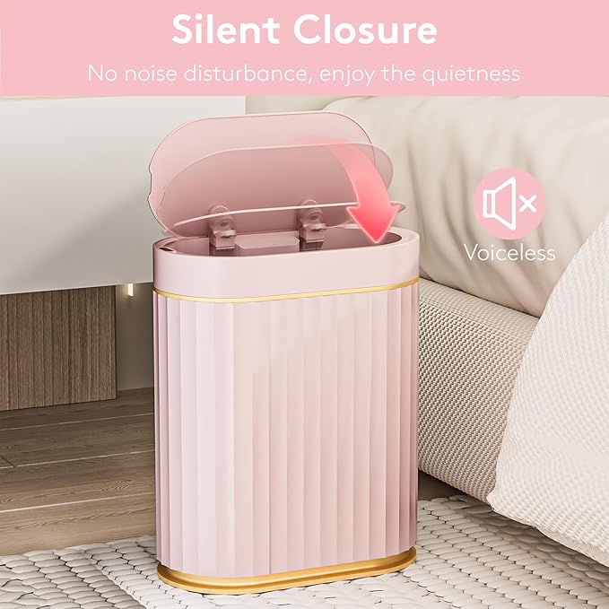 ELPHECO Sensor Trash Can 2 Gallon Waterproof Motion Sensor Trash Can, Automatic Bathroom Trash Bin, Slim Garbage Can for Dorm Room(Pink, 2 Gallon)