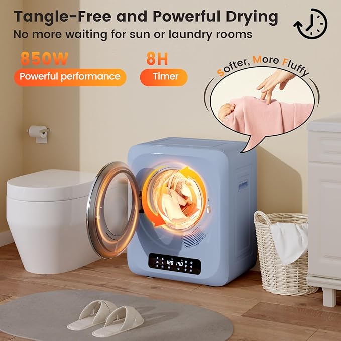 VCJ Portable Dryer for Laundry, 12lbs Clothes Dryer with 6 Drying Modes & 8H Timer, LED Display 850W Front Load Compact Electric Dryer for Apartment, RVs, Dorms
