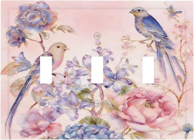 Bvtewkhz Floral Birds Morris 3 Gang Triple Toggle Decorative Outlet Covers Light Switch Plate Electrical Receptacle Switchplate For Bathroom Kitchen Bedroom