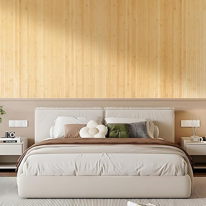 OUZUGIE 1 Pack 96x48 Inch Natural Bamboo Wall Panel – Carbonized Pole Wrap Paneling for Walls, Ceilings, Cabinets, Furniture – Ideal for Bedroom, Living Room & Office DIY Decor