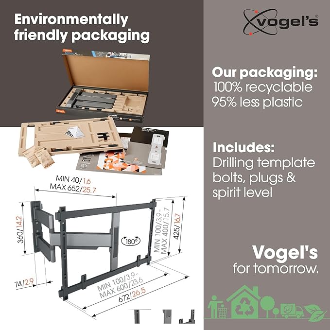 Vogel's TVM 5645 Full-Motion Ultra-Thin TV Wall Bracket for 40-77 inch TVs, Max. 99 lbs, Swivels up to 180°, Full-Motion TV Mount max. VESA 600x400