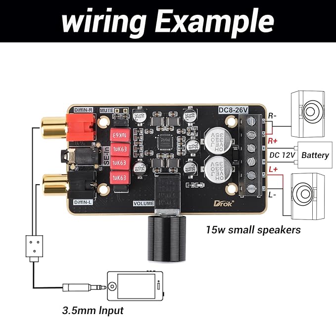 DROK 12V Amplifier Board, 15W+15W 2.0 Dual Channel Audio Amplifier Board PAM8620 DC 8-26V 24V Digital Stereo Amp Module Class D Mini Power Amplify Circuit for Sound System Speaker DIY