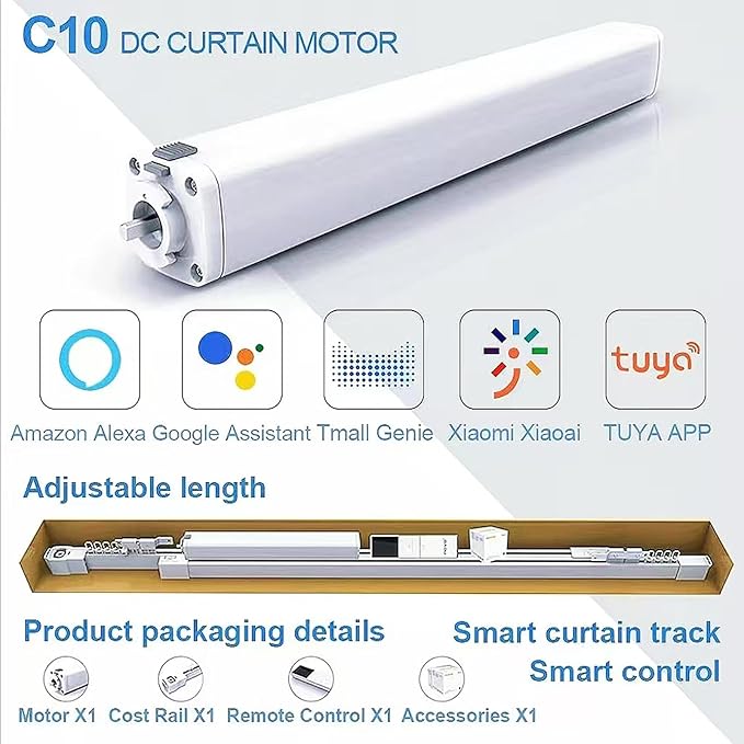 TIPIACE Rechargeable Motorized Curtain tracks to Remote Control Ceiling Mount Electric Retractable Curtain Rail Compatible with Alexa Google Home via Hub (L 36-59 inch)