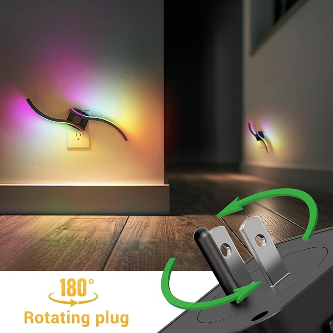 L LOHAS LED Night Light, Night Lights Plug into Wall, Modern Nightlight with Dusk to Dawn Sensor, 3000K & RBG Dimmable Wave Plug in Night Light, for Bedroom Bathroom Hallway