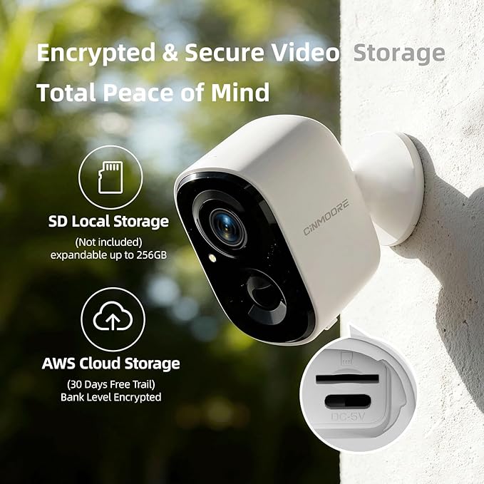 CINMOORE 2.5K Wireless Home Security Cameras Outdoor WiFi, Non-Subscription AI Person Detection, 4MP Color Night Vision, Full Duplex 2-Way Audio, IP66 Waterproof Battery Powered, U.S. AWS Cloud