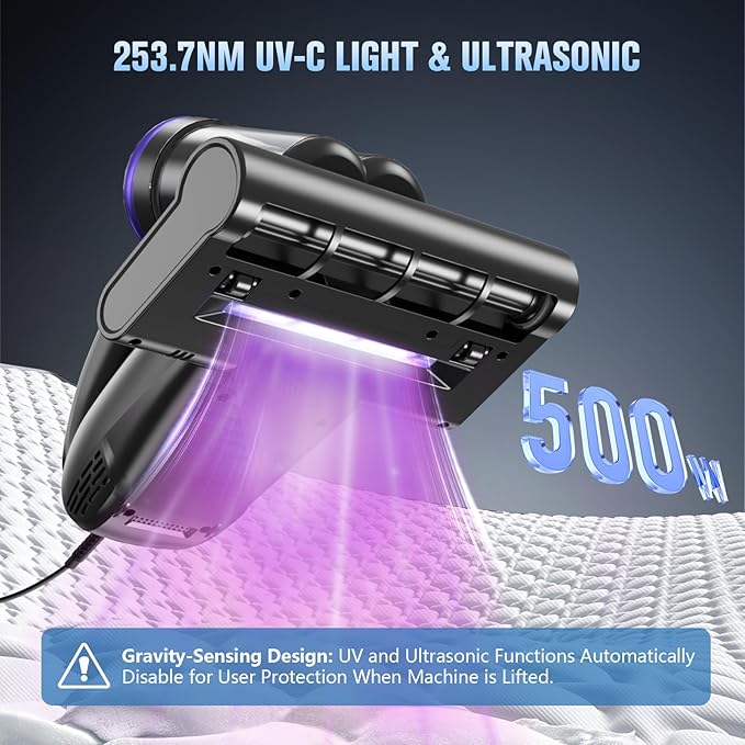 Bed Vacuum Cleaner Mattress Vacuum Cleaner,16Kpa Powerful Handheld Vacuums with UV-C Light & Double Dust Cup & High Heating & Ultrasonic & Anion for Bed Sofa