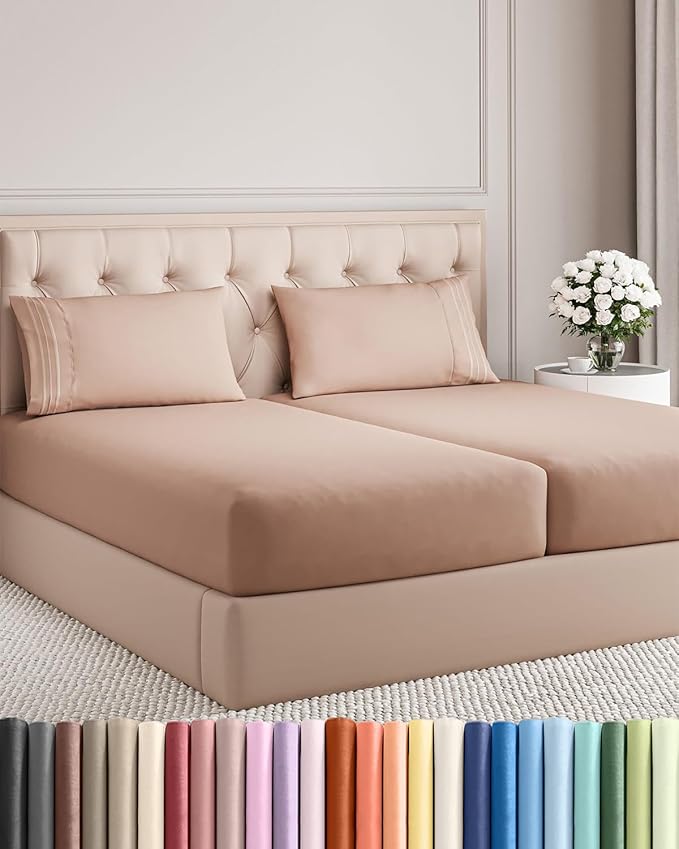 Split King Size 5 Piece Sheet Set - Comfy Breathable & Cooling Bed Sheets Set - Hotel Luxury Bedding for Women, Men, Kids, Teens, Boys & Girls - Deep Pockets, Soft and Wrinkle Free - Oeko-Tex - Mauve