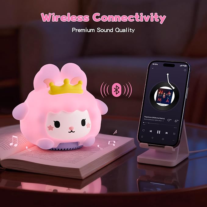 Baby Sound Machine, 20 Soothing Sounds White Nosie for Sleeping, Rechargeable Night Light with Speaker, 3 Brightness Levels Remote and Tap Control, Nursey Lamp for Baby, Kids Bed Room (Bunny)