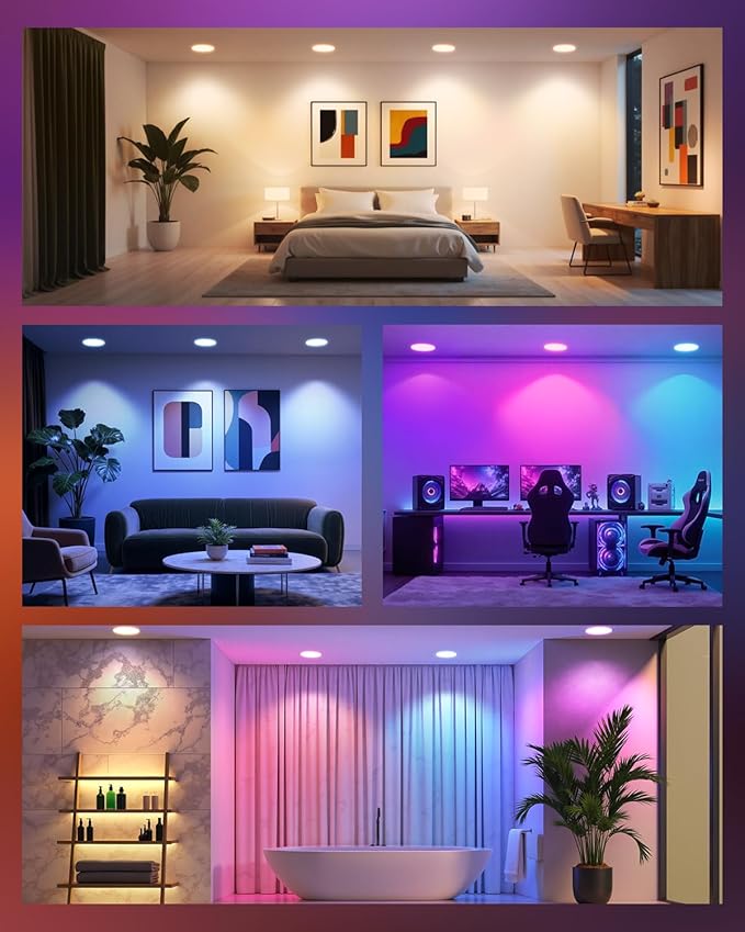 Smart Recessed Lighting 6 Inch, RGBCW Color Changing Canless Recessed Ceiling Lights, Dimmable Retrofit Downlight Compatible with Alexa, Siri, Google Voice & App Control with Junction Box, 1Pack