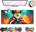 BFUKVOU Large Keyboard Mouse Pad Set, Extended Mouse Pad+Keyboard Wrist Rest Support, Memory Foam Ergonomic Easy Typing, 4Pcs (31.5×11.8 in) Desk Pad Set for Office Home,American Flag Eagle