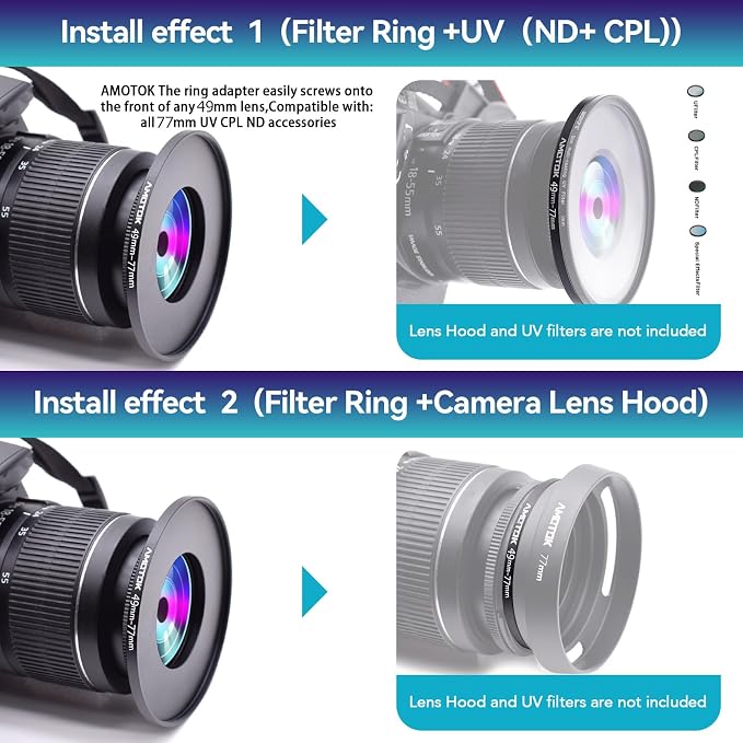 49mm Lens to 77mm Camera Lens Adapter, 49mm to 77mm Filter Step-Up Adapter Ring - Image 6