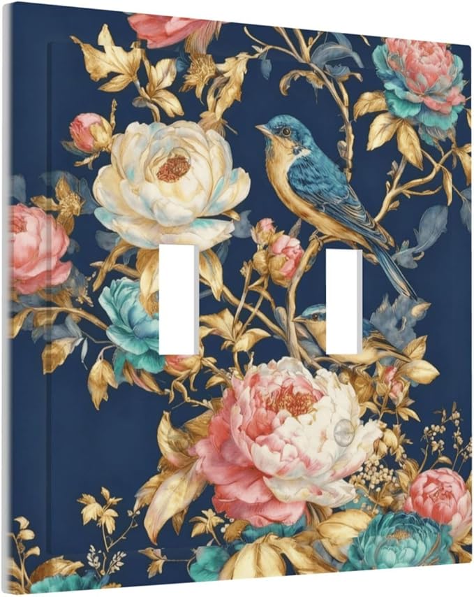 Bvtewkhz Floral Birds Morris 2 Gang Double Toggle Decorative Outlet Covers Light Switch Plate Electrical Receptacle Switchplate For Bathroom Kitchen Bedroom