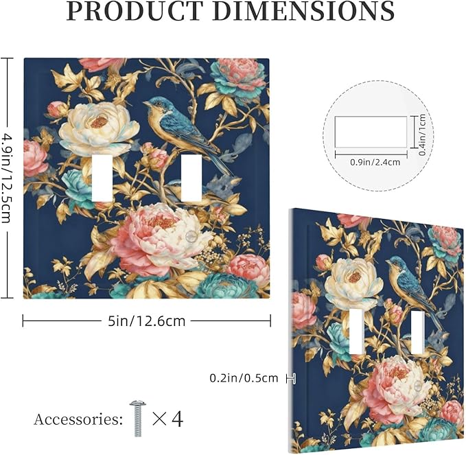 Bvtewkhz Floral Birds Morris 2 Gang Double Toggle Decorative Outlet Covers Light Switch Plate Electrical Receptacle Switchplate For Bathroom Kitchen Bedroom