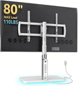 LLDEPLL Universal TV Stand Tabletop TV Mount with Power Outlet for 50-90 Inch OLED LED Monitors, 9 Levels Height Adjustment, Ambient Lighting on The Bottom Holds up to 150lbs, White Max Vesa 600x400mm