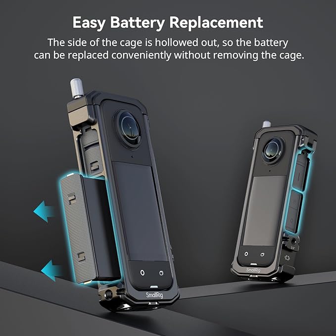 SMALLRIG Cage for Insta360 X4, Aluminum Protective Case for Insta 360 X4 with Silicone Lens Cover, Built-in Cold Shoe and 1/4"-20 Anti-Deflection Threaded Hole - 4278