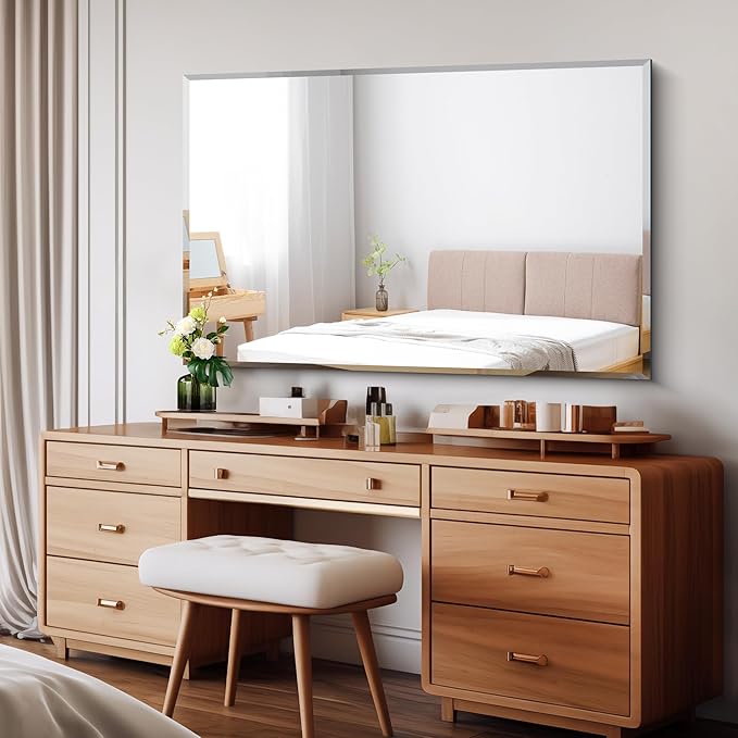 CILIBER Beveled Bathroom Mirror, 30x48 Large Frameless Mirrors for Over Sink, Upgraded Shatterproof Beveled Frameless Vanity Mirror for Bedroom, Living Room and Entryway (Horizontal/Vertical)