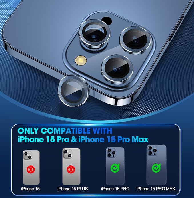 for iPhone 15 Pro/iPhone 15 Pro Max Camera Lens Protector Individual Metal Ring - Image 2