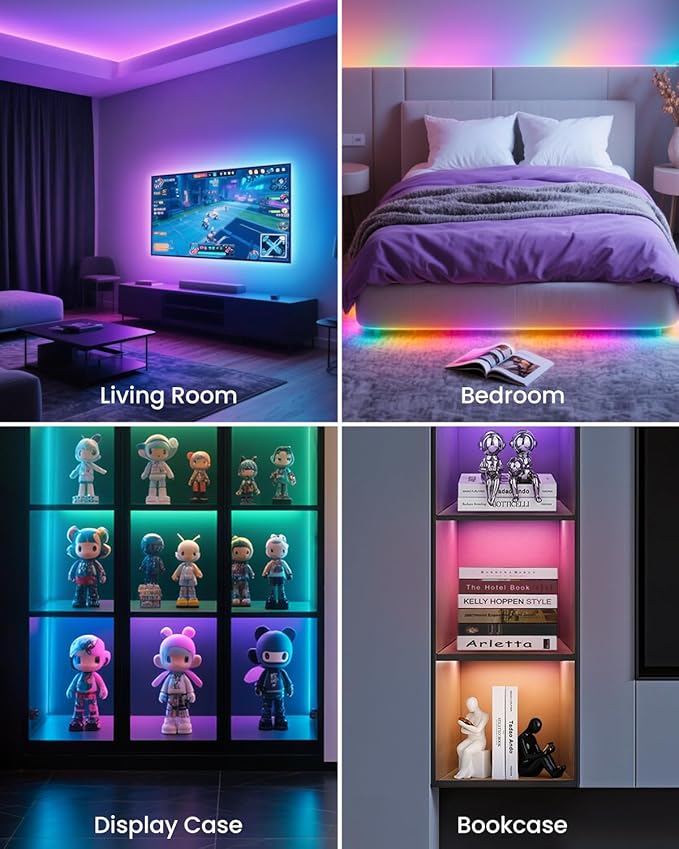 9.84ft RGB+IC LED Lights for 32-43 Inch TV, Backlight Strip Behind TV with Music Sync, Bluetooth APP and Voice Control, 44 Scene Modes, for Ambient Mood Lighting, Monitor Game, Bedroom, Living Room