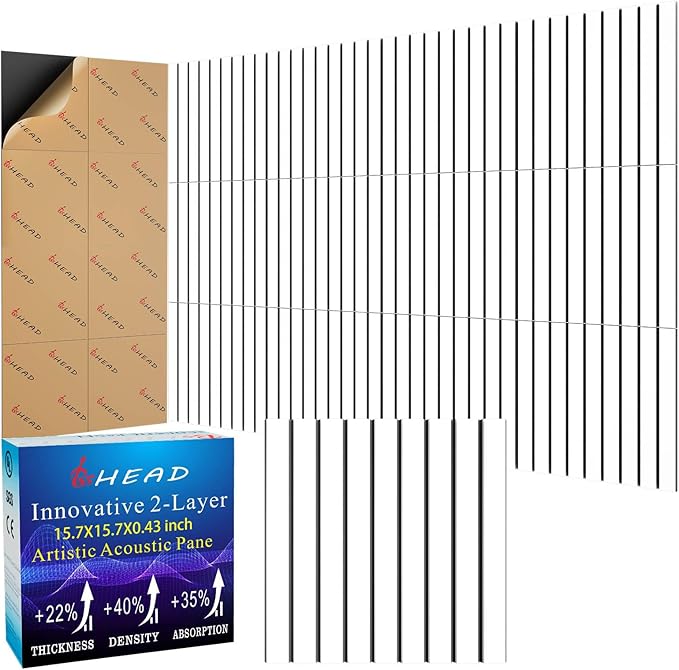 BSHEAD 8 Pack 2-Layer Large Soundproof Wall Panels, 15.7 x 15.7 x 0.43 in Sound Proof Foam Panels for Walls, 0.9lb/ft³ High Density, 3D Acoustic Panels,Artistic Noise Dampening Panels White&Black