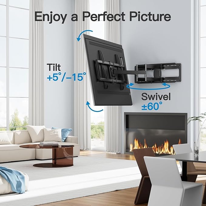 PERLESMITH Full Motion TV Wall Mount for 42”-97” TVs up to 165lbs, TV Mount Bracket with Dual Articulating Arms Swivel Tilt Extension, Max VESA 800x400mm, Fits 16”18” to 24" Studs, PSXFK1