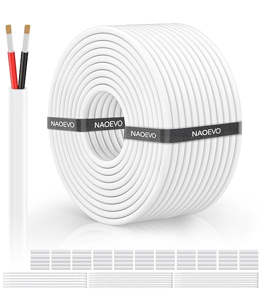 NAOVEO 18 Gauge Wire 2 Conductor Electrical Wire, 18 AWG Stranded PVC Tinned Copper Cable, Flexible/Low Voltage Automotive Wiring for LED Lamps, Marine, Speaker, Appliances (100FT)