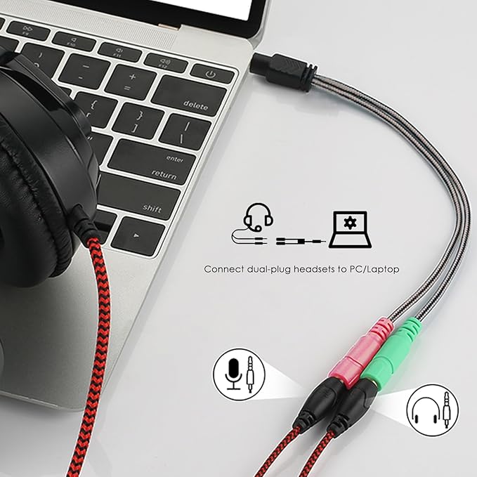 MillSO Headphone Mic Splitter, 3.5mm Headset Adapter (Microphone + Audio) 2 TRS Female to TRRS Male CTIA Stereo Jack Y Cable Compatible for Dual-Plug Gaming Headset to Xbox, PS4, Phone, Laptop, PC