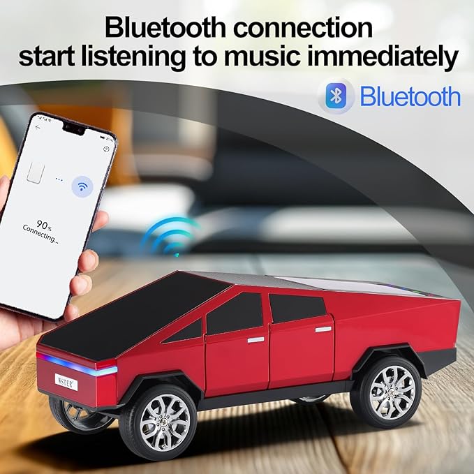 WSTER Futuristic Pickup Truck Bluetooth Speaker with LED Display Screen – Practical Gift Choice for Car Model Fans & Audio Users, TWS Stereo, FM Radio, USB/TF Playback, Front LED Headlights, Mic(RED)
