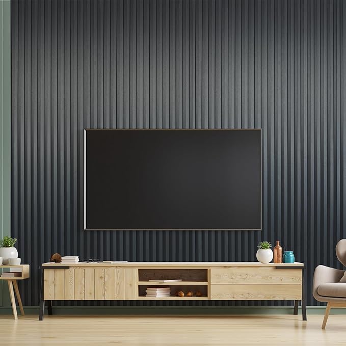 Art3dwallpanels Slat Wall Paneling, 104'' x 6.7'' Glossy Metal Finish WPC Soundproof 3D Wall Panels for Interior Wall Decor, 8 Pack Fluted Textured Panel Wall Slats, Metallic Silver Dark Gray