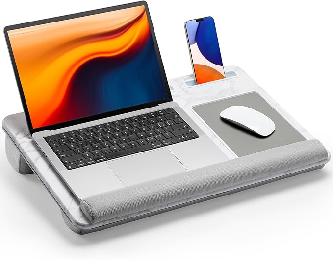 HUANUO Lap Desk - Fits up to 17 inches Laptop Desk, Built in Mouse Pad & Wrist Pad for Notebook, Laptop, Tablet, Lap Stand with Tablet, Pen & Phone Holder, Marbling, HNLD3M