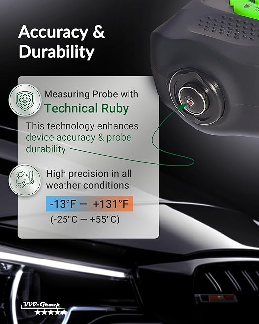 VVV-Group Paint Thickness Gauge CM-206X | Coating Thickness Meter Fe/Al/Zn | Auto Paint Depth Gauge Car Tester with High-Precision Probe, Multi-Unit Display & Auto Calibration
