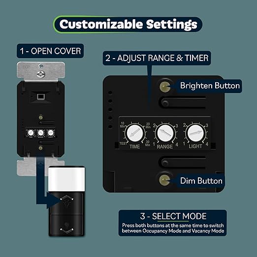 TOPGREENER Motion Sensor Light Switch Dimmer, Electronic Dimmer with PIR Motion Sensor, Occupancy & Vacancy Modes, 150W LED/CFL, Single-Pole, UL Listed, TDODS5-120-BK, Black