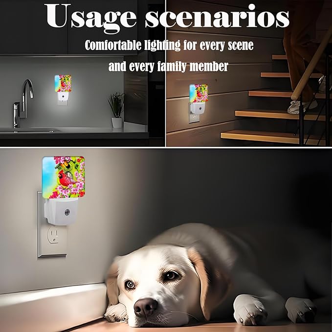 FSHVQKD Red Cardinal Night Light,Plug-in Night Lights with Dusk to Dawn Sensor for Stairway,Hallway,Bedroom Sleep Friendly Ideal for Women/Girls/Boys Gift,0.5w