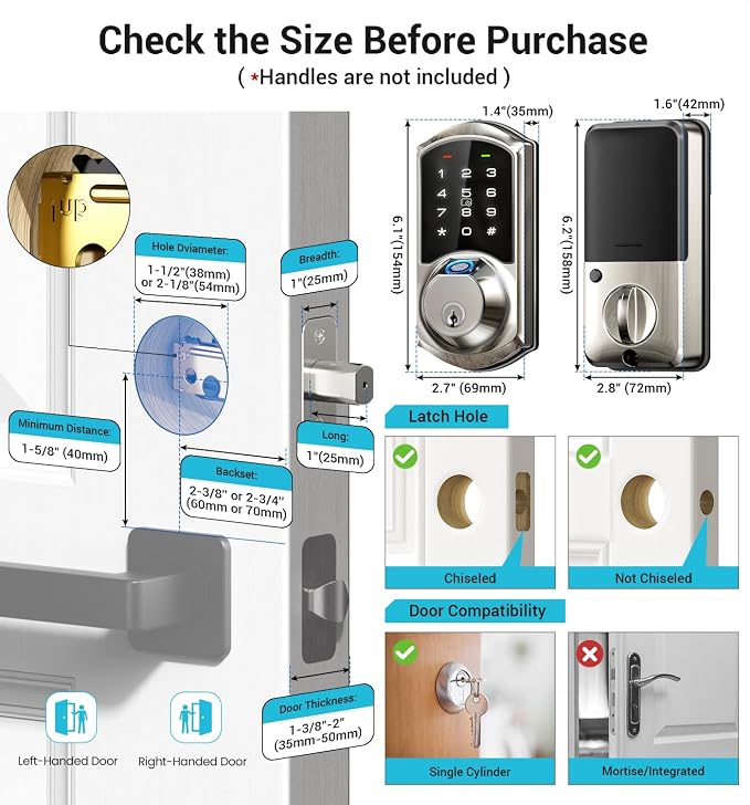 Veise VE07 Fingerprint Smart Door Lock, 7-in-1 Keyless Entry Deadbolt - Image 9
