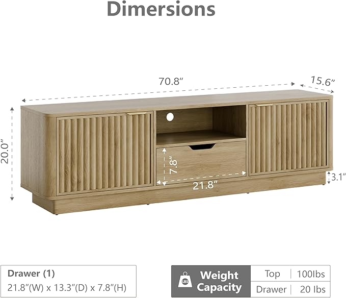 Lab Cosi TV Stand for TVs up to 80'',Modern TVStand with Drawer Storage,TV Console with Adjustable Shelve Storage