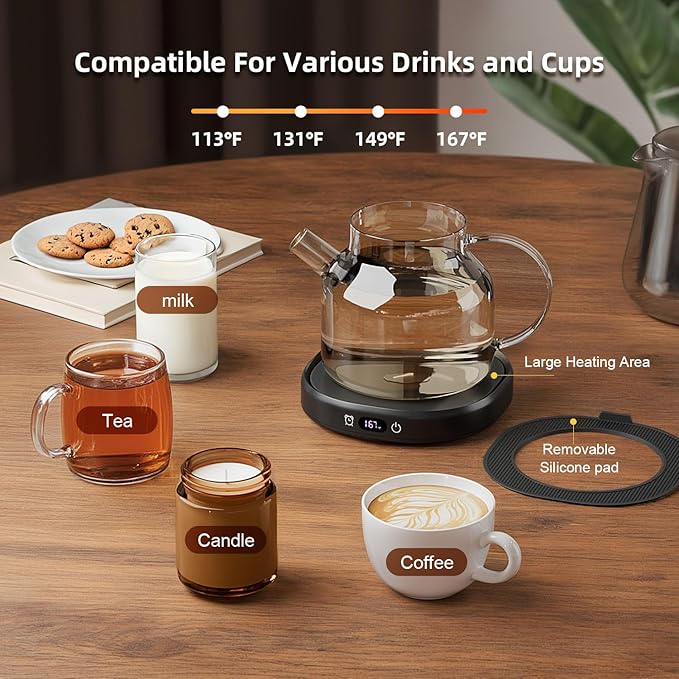 Coffee Mug Warmer & Awesome Mug Set, Smart Heated Electric Coffee Cup Warmer for Desk Office, 4 Temperature Control Tea Coffee Beverage Warmer, 8 Hours Auto Shut Off, Birthday Gifts for Women Man