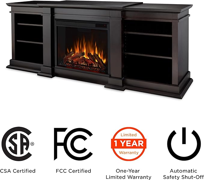 Real Flame Fresno 72" TV Stand with Electric Fireplace Dark Walnut, Entertainment Center with Electric Fireplace, Living Room TV Stand with Fireplace, fits up to 70" TV