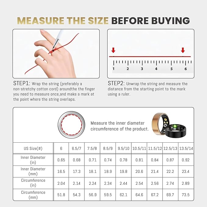 Smart Ring for Women Men, Health Tracker with Heart Rate/Blood Oxygen/Blood Pressure/Sleep Monitor/Step Counting, IP68 Waterproof Fitness Ring, No App Fees for iPhone & Android (Silver, 13#)