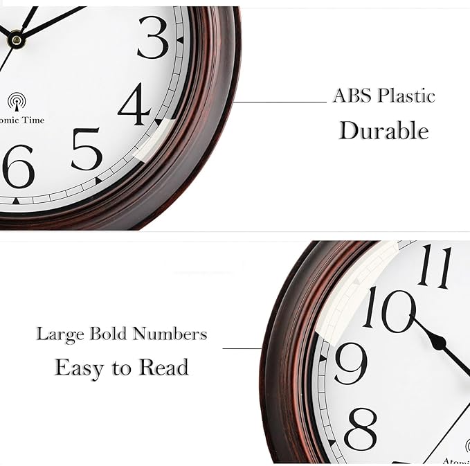 KECYET Atomic Wall Clock 10 Inch, Silent Non-Ticking Vintage Clock Battery Operated Classic Analog Decorative for Kitchen, Living Room, Office, Bedroom, Bathroom (Bronze)
