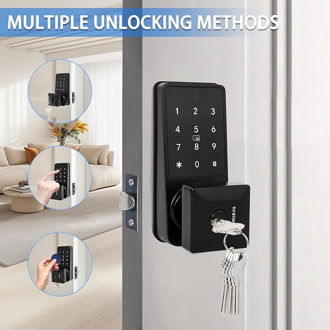 Smart Door Lock with Touchscreens,Door Locks for Front Door, Electronic Door Knob with/IC Card/Password/Key,Digital Door Lock with Keypad for Apartment.