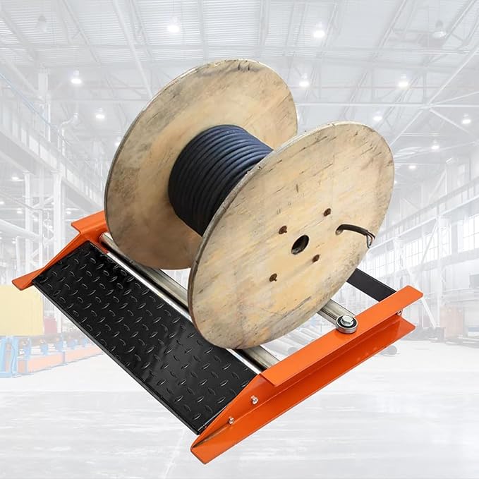 Heavy Duty Cable Roller Stand, Single Reel Dispenser for Reels up to 28" Width, Cable Drum Roller for Cord Management, Sturdy Steel Frame with Coating, Smooth Rotation for Easy Wire Unwinding