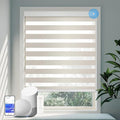COOLWINDS Motorized Zebra Blinds for Windows Cordless Electric Curtains with Remote Control Blackout Shades Custom Smart Blinds Compatible with Alexa Google Home(Light Filtering Beige,W22 X 72in)