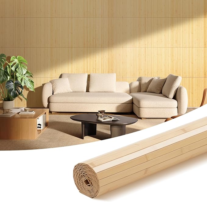 OUZUGIE 1 Pack 96x24 Inch Natural Bamboo Wall Panel – Carbonized Pole Wrap Paneling for Walls, Ceilings, Cabinets, Furniture – Ideal for Bedroom, Living Room & Office DIY Decor