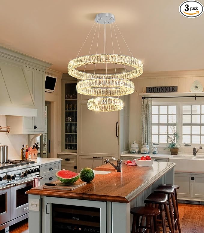 HAIXIANG Modern Glam Chandelier Crystal LED Remote Rings Chandelier Adjustable by HAIXIANG