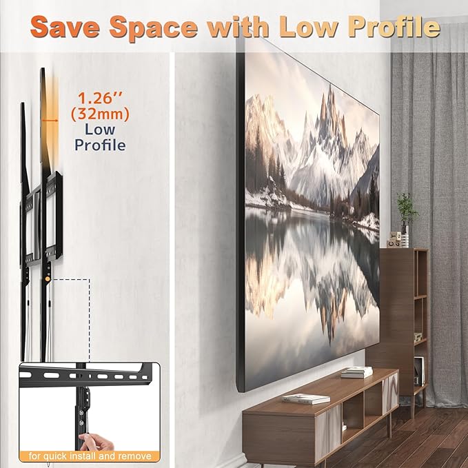 PUTORSEN 37-140'' Heavy Duty TV Wall Mount, up to 275lbs, Low Profile Fixed TV Wall Mount, with Quick Lock and Release, Max VESA 1200 x 800mm, Fits 16"/18"/24" Stud, Flush Slim Design