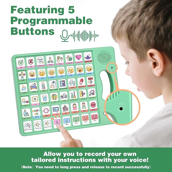 Joyreal AAC Device for Autism, Non Verbal Communication Tools for Speech Therapy & Stroke Rehab. Autism Communication Board with 5 Programmable Buttons & Adjustable Volume, Autistic Kids Must Haves