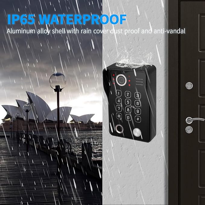 Wired Video Apartment Intercom System,Door Phone Kit,10 Inch Touch Monitor with 1080P HD Doorbell Camera,Supporting Motion Detecting 5 in 1 RFID Card Unlcking for Home Villa (2 Doorbell + 1 Monitor)