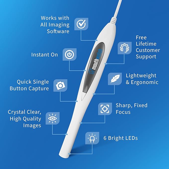 MouthWatch Intraoral Camera, Crystal Clear Images with an Easy to Use, Fast, Single Button Operation Dental Camera, Compatible with Over 50 Dental Imaging Suites, Lightweight and Ergonomic, 31 Grams